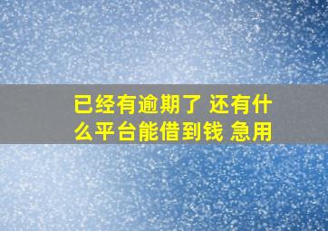 已经有逾期了 还有什么平台能借到钱 急用